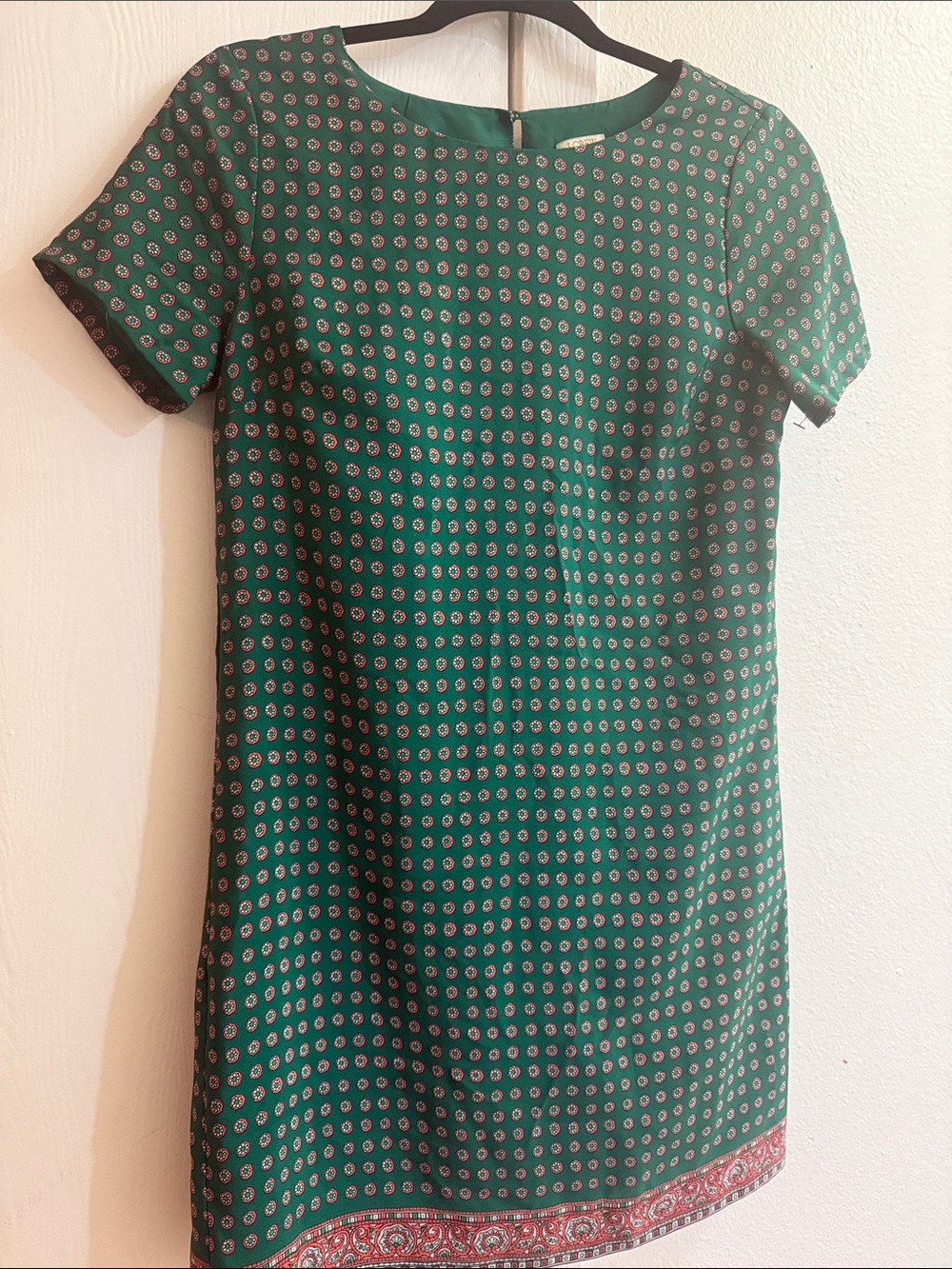 J. Crew Green Short-Sleeve Printed Shift Dress